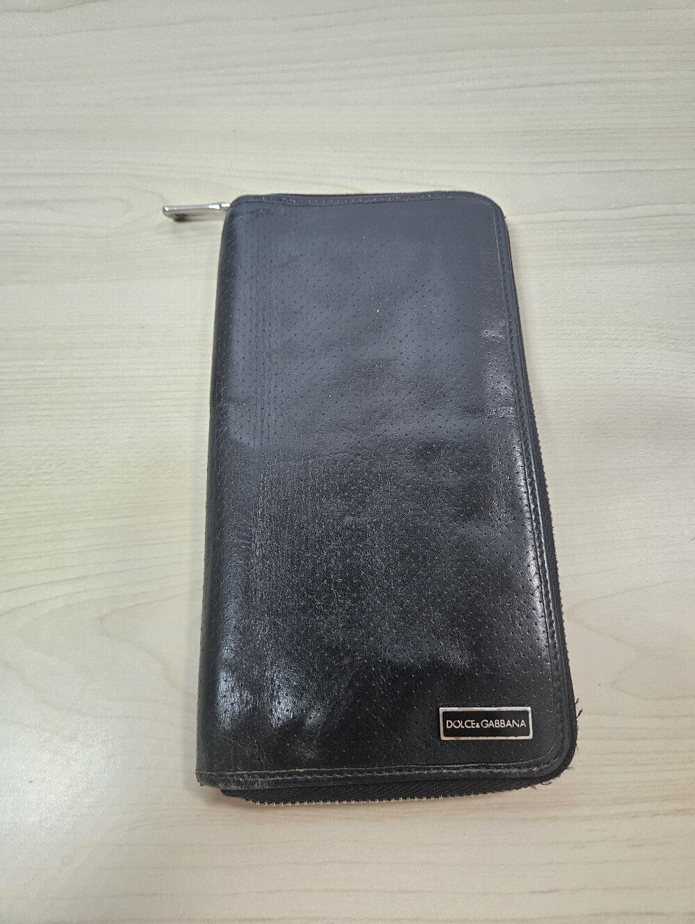 DOLCE & GABBANA Italian Leather Long Wallet Black Zippered Bifold